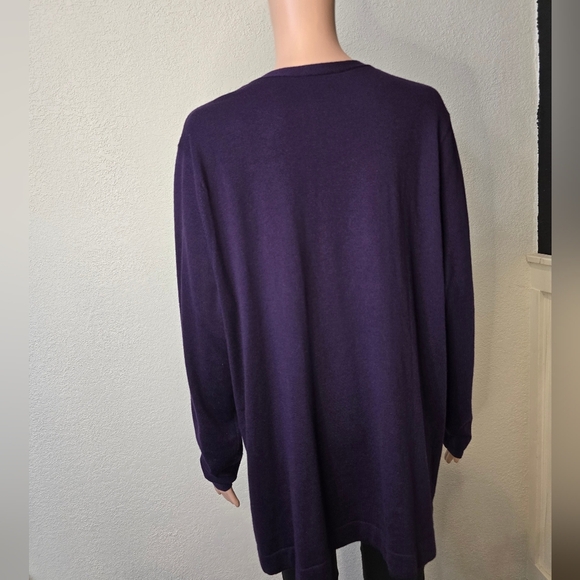 J Jill Long Cardigan V-Neck Sweater  EGGPLANT PURPLE 3 Button Wool Blend Xl - Picture 8 of 12